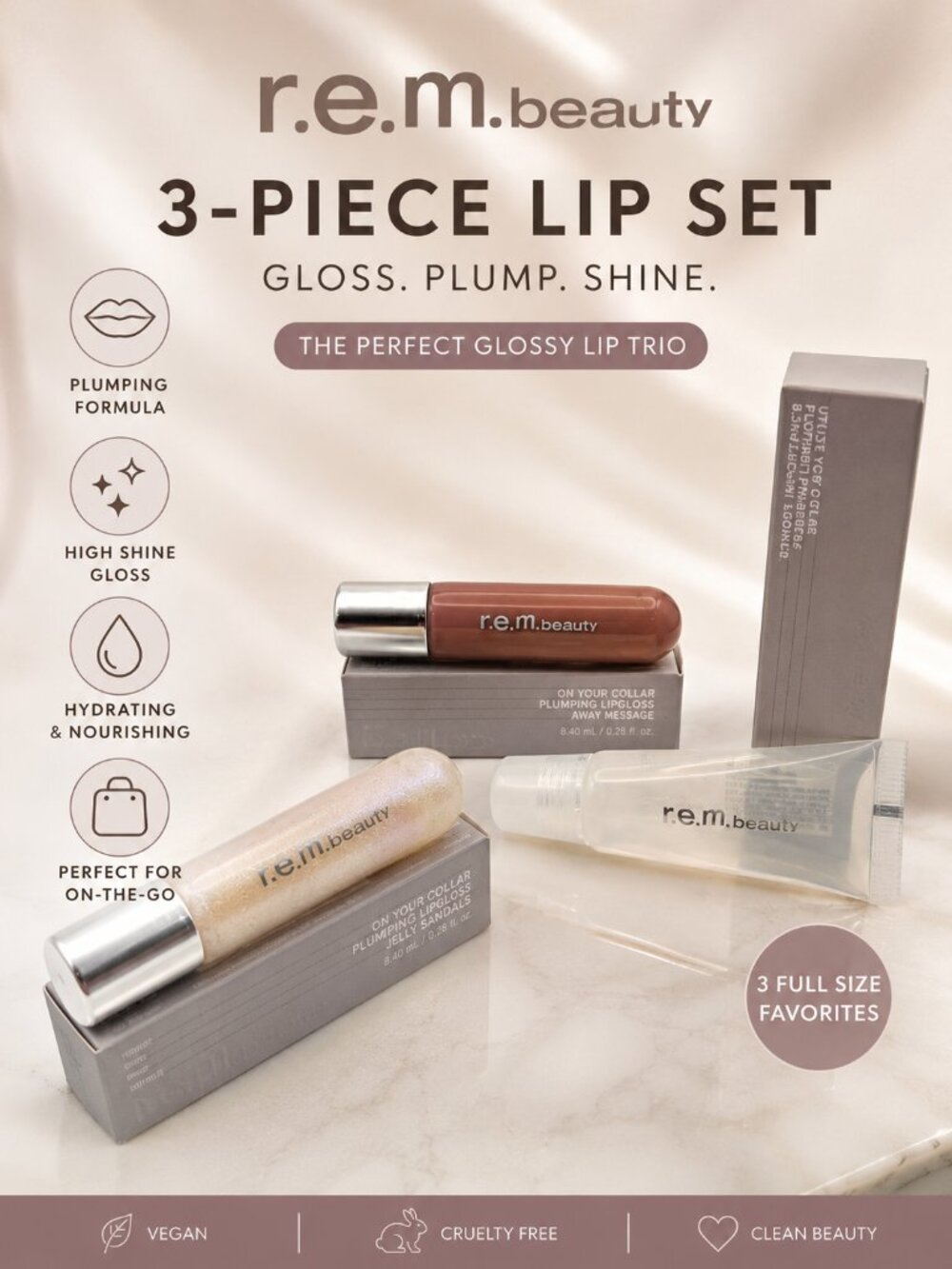 r.e.m. beauty 3-Pc Plumping Lip Gloss Set Jelly Sandals Away Message Clear